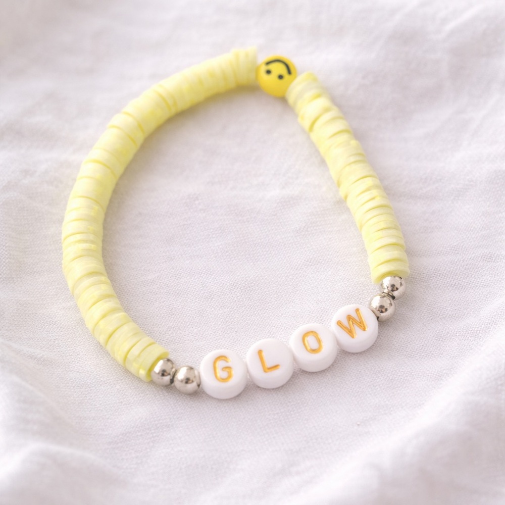 Yellow Beaded Bracelet with 'GLOW' Charm